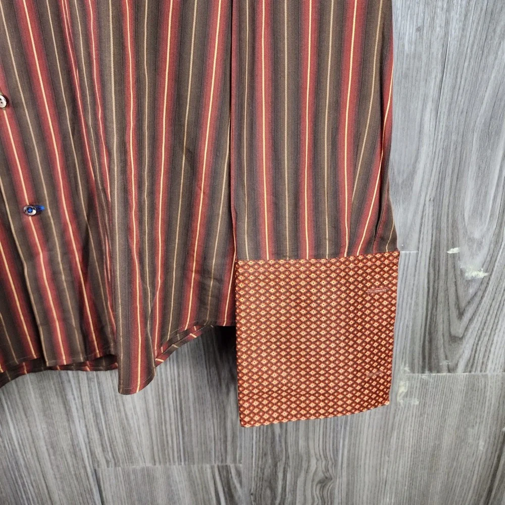 Banana Republic Mens Large Brown Red Striped French Cuff Button Down Shirt F05